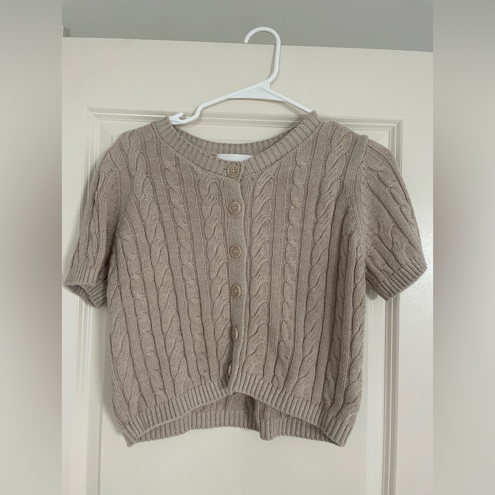 Pink Rose Cable Knit Cardigan - Taupe